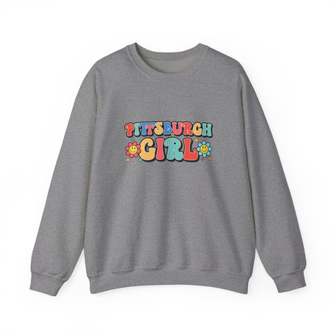 Heavy Blend Crewneck Sweatshirt - Pittsburgh Girl Retro Style, Classic Fit Pullover Sweatshirt - YinzerShop