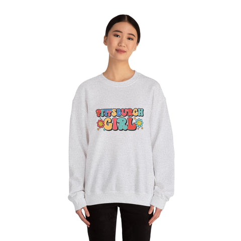 Heavy Blend Crewneck Sweatshirt - Pittsburgh Girl Retro Style, Classic Fit Pullover Sweatshirt - YinzerShop