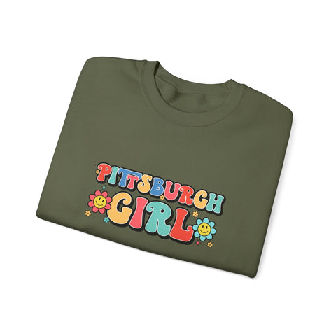 Heavy Blend Crewneck Sweatshirt - Pittsburgh Girl Retro Style, Classic Fit Pullover Sweatshirt - YinzerShop