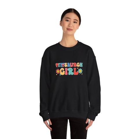 Heavy Blend Crewneck Sweatshirt - Pittsburgh Girl Retro Style, Classic Fit Pullover Sweatshirt - YinzerShop