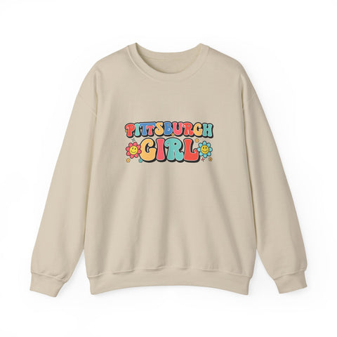 Heavy Blend Crewneck Sweatshirt - Pittsburgh Girl Retro Style, Classic Fit Pullover Sweatshirt - YinzerShop