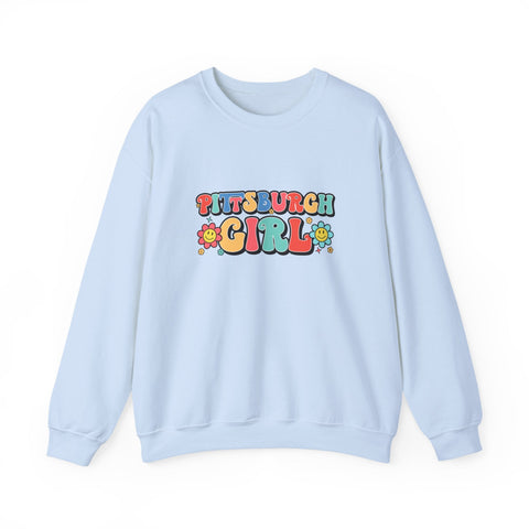 Heavy Blend Crewneck Sweatshirt - Pittsburgh Girl Retro Style, Classic Fit Pullover Sweatshirt - YinzerShop