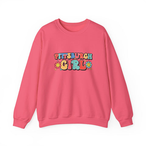 Heavy Blend Crewneck Sweatshirt - Pittsburgh Girl Retro Style, Classic Fit Pullover Sweatshirt - YinzerShop