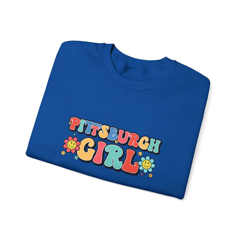 Heavy Blend Crewneck Sweatshirt - Pittsburgh Girl Retro Style, Classic Fit Pullover Sweatshirt - YinzerShop