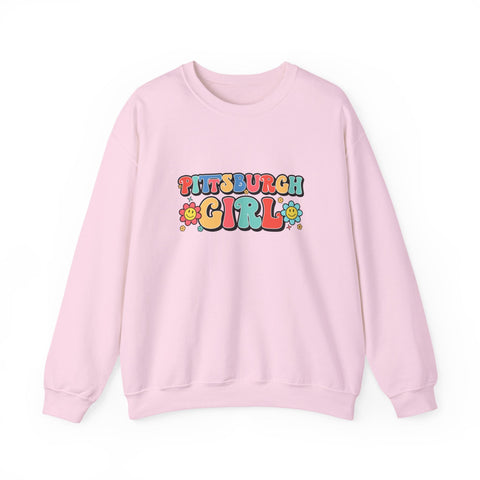 Heavy Blend Crewneck Sweatshirt - Pittsburgh Girl Retro Style, Classic Fit Pullover Sweatshirt - YinzerShop