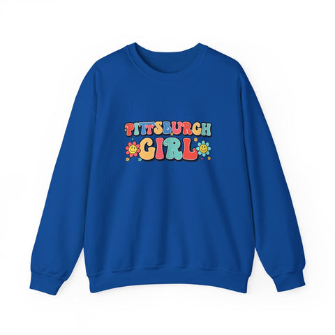 Heavy Blend Crewneck Sweatshirt - Pittsburgh Girl Retro Style, Classic Fit Pullover Sweatshirt - YinzerShop