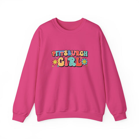 Heavy Blend Crewneck Sweatshirt - Pittsburgh Girl Retro Style, Classic Fit Pullover Sweatshirt - YinzerShop