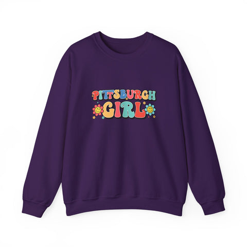 Heavy Blend Crewneck Sweatshirt - Pittsburgh Girl Retro Style, Classic Fit Pullover Sweatshirt - YinzerShop