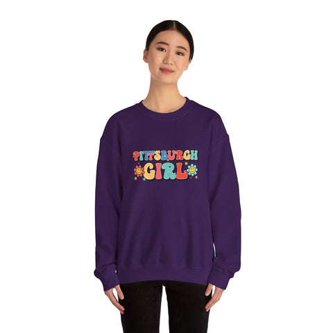 Heavy Blend Crewneck Sweatshirt - Pittsburgh Girl Retro Style, Classic Fit Pullover Sweatshirt - YinzerShop