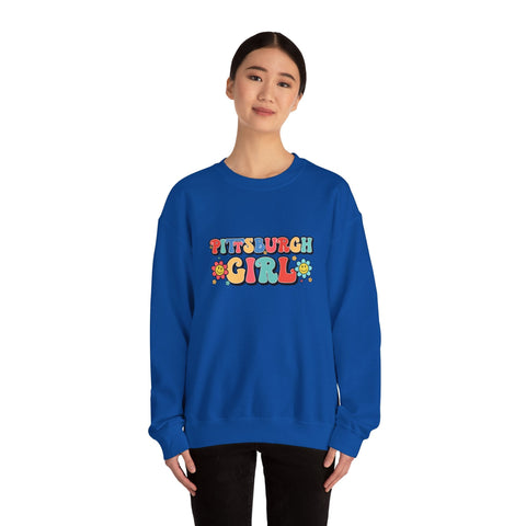 Heavy Blend Crewneck Sweatshirt - Pittsburgh Girl Retro Style, Classic Fit Pullover Sweatshirt - YinzerShop