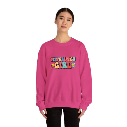 Heavy Blend Crewneck Sweatshirt - Pittsburgh Girl Retro Style, Classic Fit Pullover Sweatshirt - YinzerShop