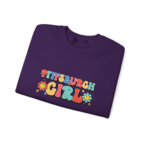 Heavy Blend Crewneck Sweatshirt - Pittsburgh Girl Retro Style, Classic Fit Pullover Sweatshirt - YinzerShop
