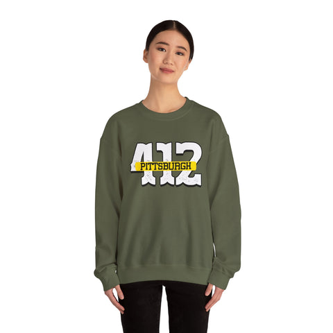 Heavy Blend Sweatshirt - 412 Pittsburgh Crewneck Unisex Cotton Polyester Blend Pullover Sweatshirt - YinzerShop