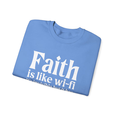 Heavy Blend Sweatshirt - Faith Wifi Crewneck Unisex Cotton Blend Pullover Sweatshirt - YinzerShop