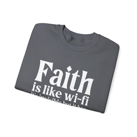 Heavy Blend Sweatshirt - Faith Wifi Crewneck Unisex Cotton Blend Pullover Sweatshirt - YinzerShop