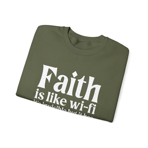 Heavy Blend Sweatshirt - Faith Wifi Crewneck Unisex Cotton Blend Pullover Sweatshirt - YinzerShop