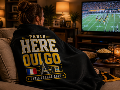 Paris Here Oui Go ( Here We Go ) Sweatshirt Blanket | Pittsburgh Black & Gold Paris 2026