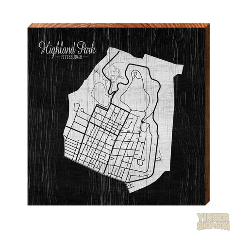 Highland Park Pittsburgh, PA Neighborhood Map Wooden Wall Art Wood Picture MillWoodArt   