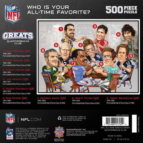 NFL Quarterbacks Puzzle – All Time Greats 500 Piece Jigsaw Featuring Legends