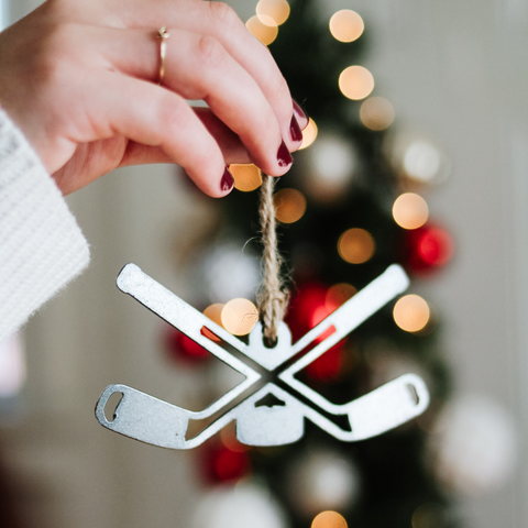 Hockey Sticks and Puck Ornament