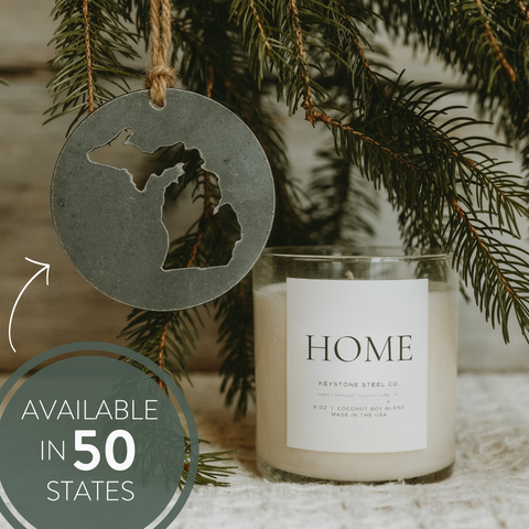 YOUR STATE 'Home' Candle + Ornament Set (50 States Available)