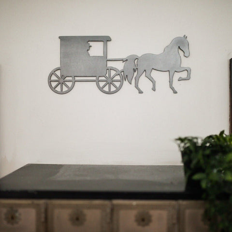 Horse and Buggy Wall Decor - Rustic Metal Wall Art Steel Sign for Indoor Display Wall Decor - YinzerShop
