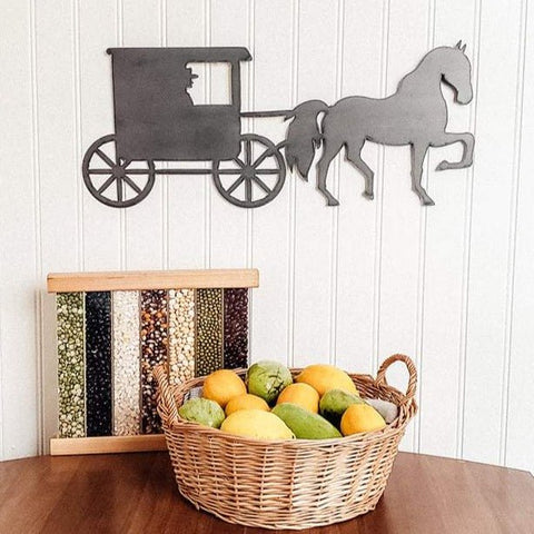 Horse and Buggy Wall Decor - Rustic Metal Wall Art Steel Sign for Indoor Display Wall Decor - YinzerShop