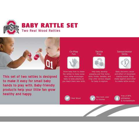Ohio State Buckeyes Baby Rattles - Wooden Infant Sensory Toys 2-Pack