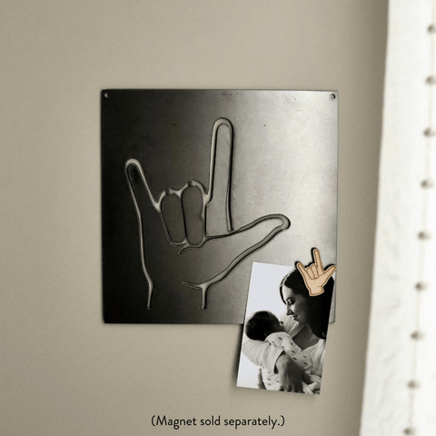 I Love You ASL Sign - Recycled Steel Wall Art | Magnetic Photo Holder Decor Wall Decor - YinzerShop