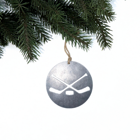 Hockey Sticks and Puck Ornament (Circle)