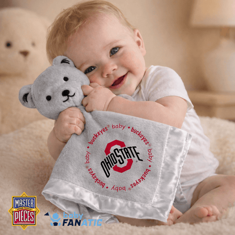 Ohio State Buckeyes Bear - Plush Security Toy with Embroidered Team Logo Gray Blanket