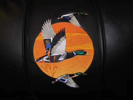 Silver Sofa with Mallards Flying Logo