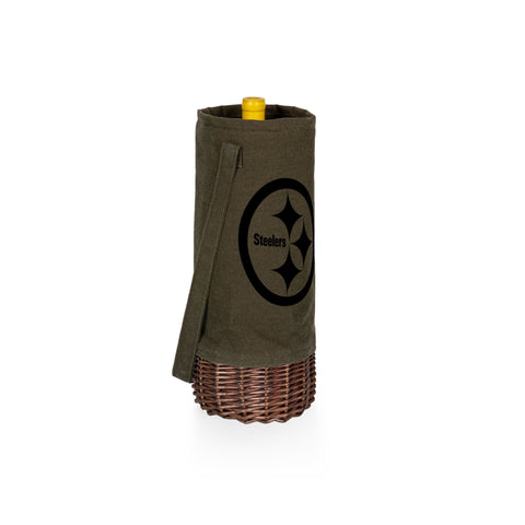 Insulated Wine Tote - Pittsburgh Steelers Malbec Canvas And Willow Wine Basket Carrier Licensed - YinzerShop