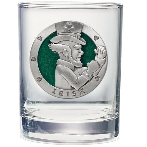 Irish Fighter Double Old Fashioned Glass – 14 Ounce Whiskey Tumbler with Pewter Detail Double Old Fashioned Glass - YinzerShop