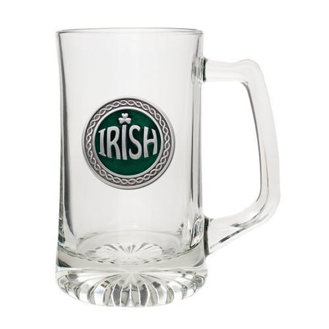 Irish Glass Stein – 15 Ounce Glass Mug with Fine Pewter Casting & 3D Sculpted Design Super Stein - YinzerShop