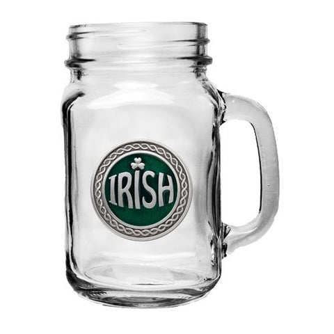 Irish Mason Jar Mug - 22 Ounce Glass Pewter Jar Mug With 3D Sculpted Design Mason Jar Mug - YinzerShop