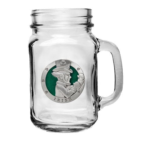 Irish Mason Jar Mug | Vintage Style Glass Mason Mug with Sculpted Pewter Design Mason Jar Mug - YinzerShop