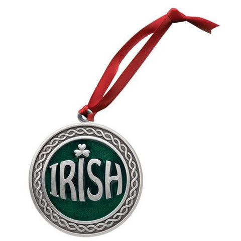 Irish Pewter Ornament – Double Sided Holiday Decoration with Satin Ribbon Ornament - YinzerShop