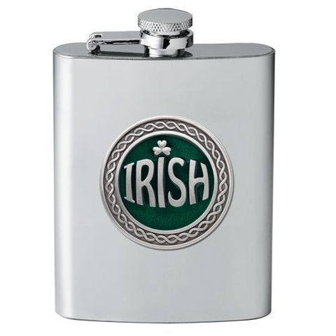 Irish Stainless Flask - 8 Ounce Pewter Flask | Heritage Metalworks Barware Gift Flask - YinzerShop