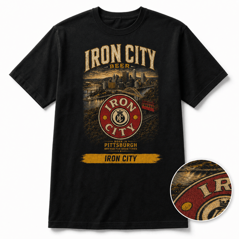 Iron City Beer Pittsburgh Skyline T-Shirt — Vintage Incline & Bridges Tee T-Shirt - YinzerShop