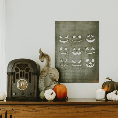 Jack-o'-Lantern Pumpkin Faces Wall Decor Sign