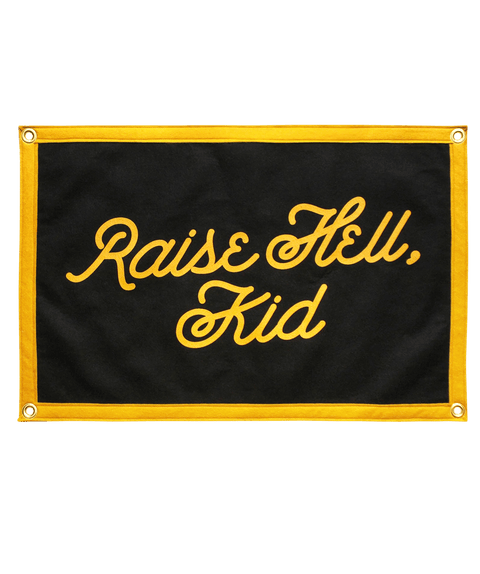 Kid Camp Flag – Raise Hell Black And Gold Durable Nylon Banner 16x24 Camp Flag - YinzerShop