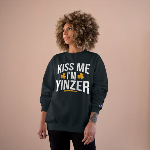 Kiss Me, I'm Yinzer - Champion Crewneck Sweatshirt Sweatshirt - YinzerShop