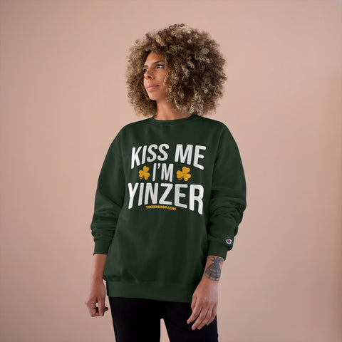 Kiss Me, I'm Yinzer - Champion Crewneck Sweatshirt Sweatshirt - YinzerShop