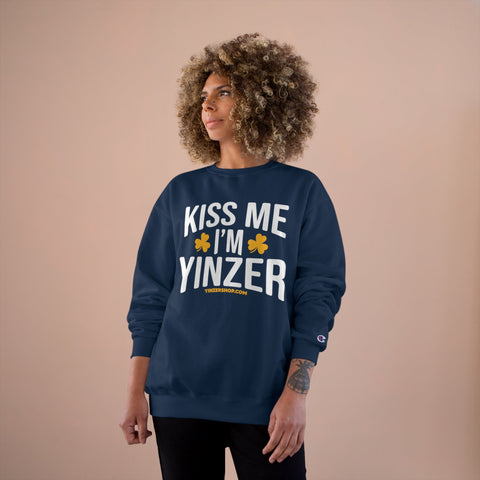 Kiss Me, I'm Yinzer - Champion Crewneck Sweatshirt Sweatshirt - YinzerShop