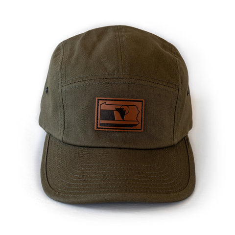 Leather Patch Camper Hat - RepresentPA Five Panel Adjustable Size Olive Green Cap Hat - YinzerShop