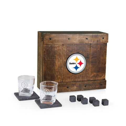 Pittsburgh Steelers - Whiskey Box Gift Set  Picnic Time Family of Brands Oak Wood  