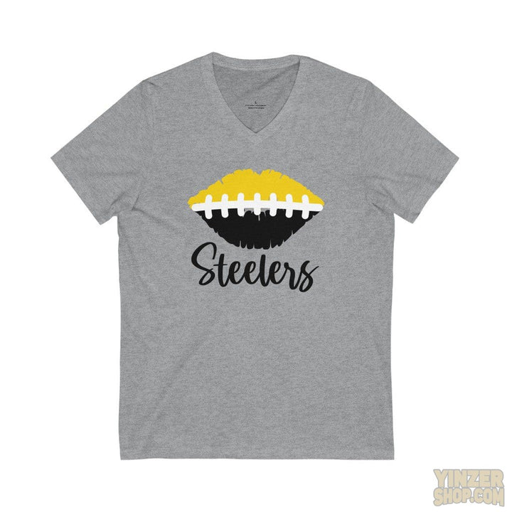 Love the Steelers with a Kiss Women's V-Neck Tee T-Shirt Printify Athletic Heather L 