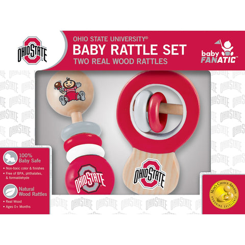Ohio State Buckeyes Baby Rattles - Wooden Infant Sensory Toys 2-Pack