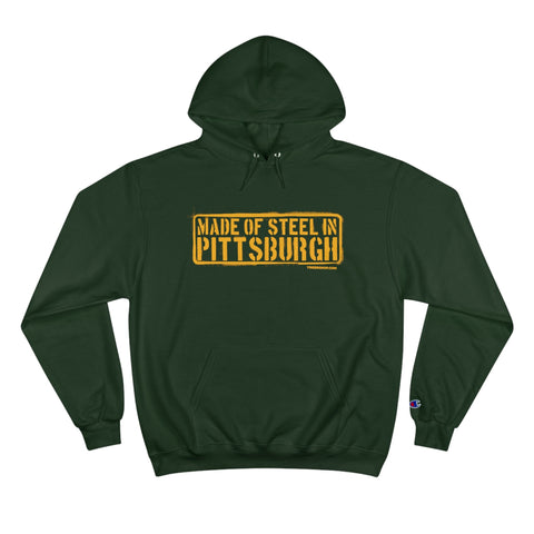 Made of Steel in Pittsburgh Hoodie Black - Champion Hoodie Hoodie - YinzerShop